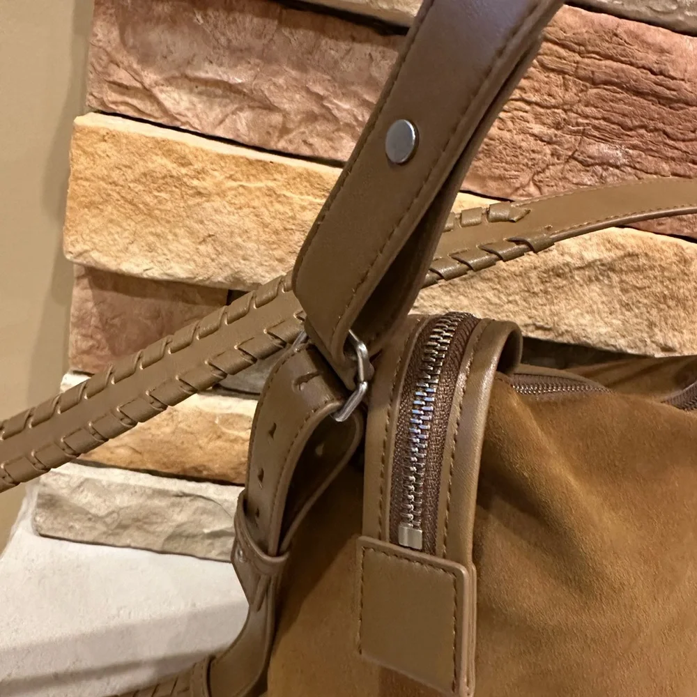 All Saints Kita Suede Messenger Crossbody Bag In Conker Brown